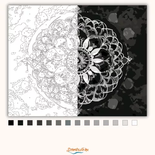 Fehér Mandala Kőhatással - számfestő készlet - Számfestő.hu - 40×50cm - Keret nélkül