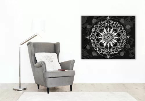 Fehér Mandala Kőhatással - számfestő készlet - Számfestő.hu - 40×50cm - Keret nélkül