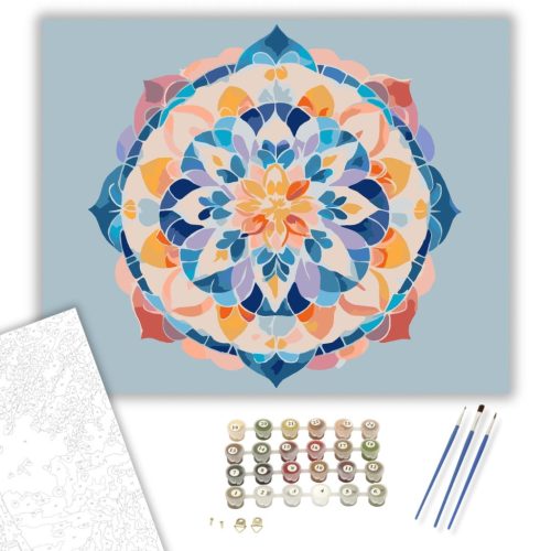 Pasztell Virágzó Mandala - számfestő készlet - Számfestő.hu - 40×50cm - keret nélkül