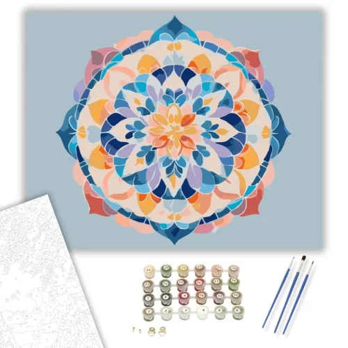 Pasztell Virágzó Mandala - számfestő készlet - Számfestő.hu - 60×70cm - keret nélkül