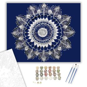 Ezüst Virág Mandala - számfestő készlet - Számfestő.hu - 40×50cm - keret nélkül