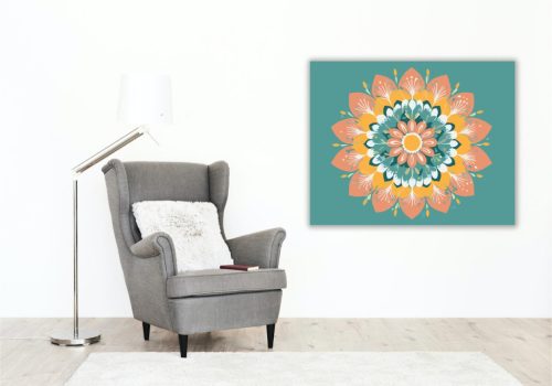 Virágos Mandala Korall és Teal Színekkel - számfestő készlet - Számfestő.hu - 40×50cm - keretre feszítve