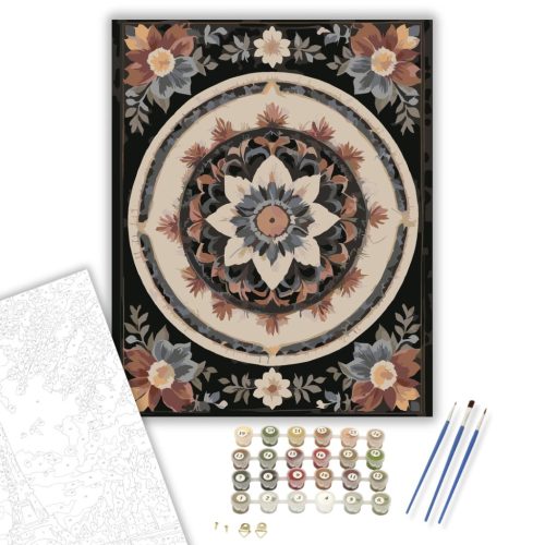 Virágos Mandala Bonyolult Mintázattal - számfestő készlet - Számfestő.hu - 50×60cm - keret nélkül