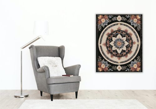 Virágos Mandala Bonyolult Mintázattal - számfestő készlet - Számfestő.hu - 80×100cm - keretre feszítve