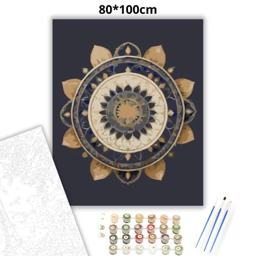 Arany Mandala Kék Alapon - számfestő készlet - Számfestő.hu - 80×100cm - Keret nélkül