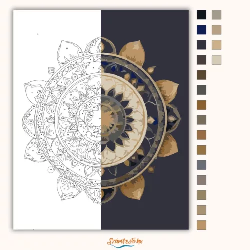 Arany Mandala Kék Alapon - számfestő készlet - Számfestő.hu - 80×100cm - Keret nélkül