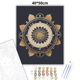 Arany Mandala Kék Alapon - számfestő készlet - Számfestő.hu - 40×50cm - Keret nélkül