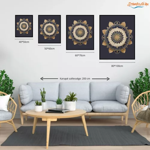 Arany Mandala Kék Alapon - számfestő készlet - Számfestő.hu - 40×50cm - Keret nélkül