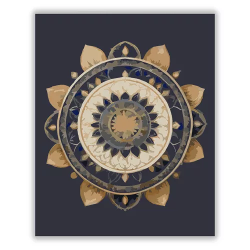 Arany Mandala Kék Alapon - számfestő készlet - Számfestő.hu - 40×50cm - Keret nélkül