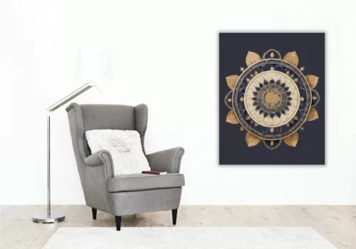 Arany Mandala Kék Alapon - számfestő készlet - Számfestő.hu - 40×50cm - Keret nélkül