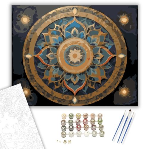 Arany és Kék Mandala - számfestő készlet - Számfestő.hu - 40×50cm - keret nélkül