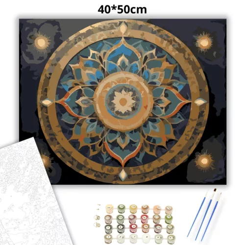 Arany és Kék Mandala - számfestő készlet - Számfestő.hu - 40×50cm - Keret nélkül