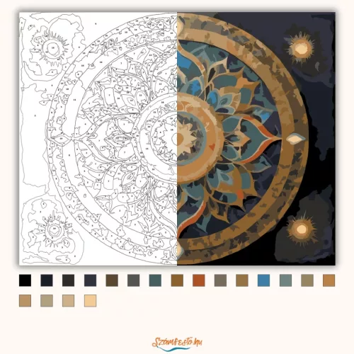 Arany és Kék Mandala - számfestő készlet - Számfestő.hu - 40×50cm - Keret nélkül