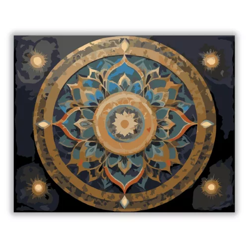 Arany és Kék Mandala - számfestő készlet - Számfestő.hu - 40×50cm - Keret nélkül