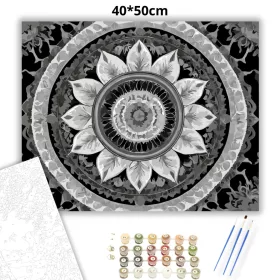 Ezüstös Mandala Szimmetriával - számfestő készlet - Számfestő.hu - 40×50cm - Keret nélkül