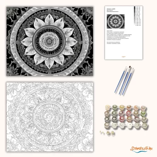 Ezüstös Mandala Szimmetriával - számfestő készlet - Számfestő.hu - 40×50cm - Keret nélkül