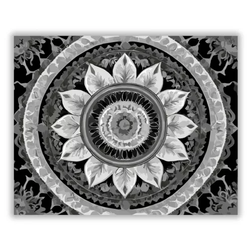 Ezüstös Mandala Szimmetriával - számfestő készlet - Számfestő.hu - 40×50cm - Keret nélkül