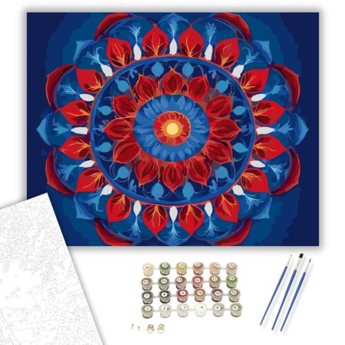 Szikrázó Mandala Vörös és Kék Színekkel - számfestő készlet - Számfestő.hu - 50×60cm - keret nélkül