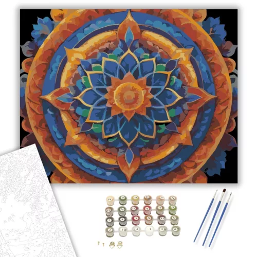 Szivárványos Csakra Mandala - számfestő készlet - Számfestő.hu - 40×50cm - keretre feszítve