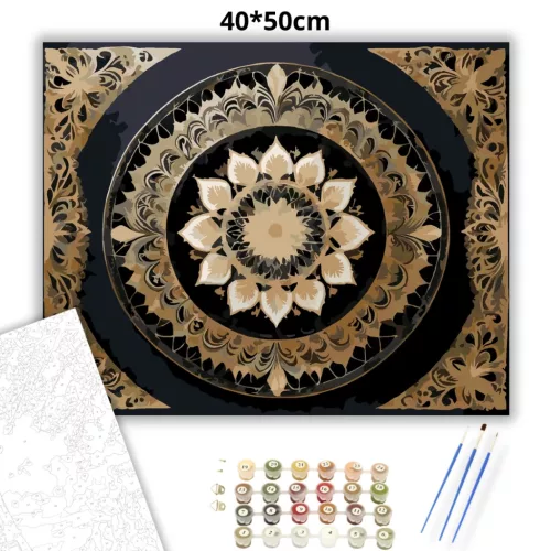 Arany Csipkés Mandala - számfestő készlet - Számfestő.hu - 40×50cm - Keret nélkül