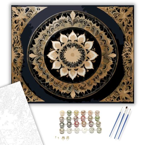 Arany Csipkés Mandala - számfestő készlet - Számfestő.hu - 40×50cm - keretre feszítve