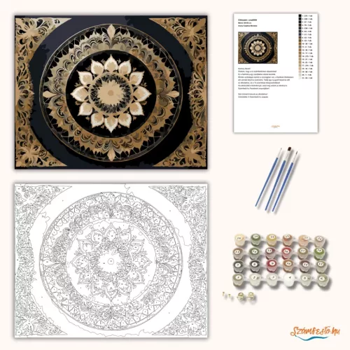 Arany Csipkés Mandala - számfestő készlet - Számfestő.hu - 40×50cm - Keret nélkül