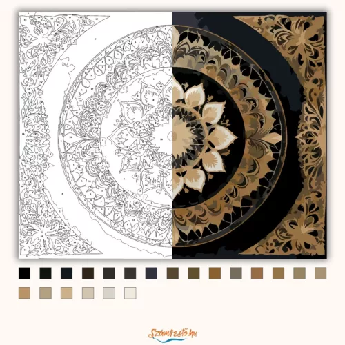 Arany Csipkés Mandala - számfestő készlet - Számfestő.hu - 40×50cm - Keret nélkül