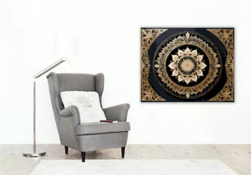 Arany Csipkés Mandala - számfestő készlet - Számfestő.hu - 40×50cm - Keret nélkül