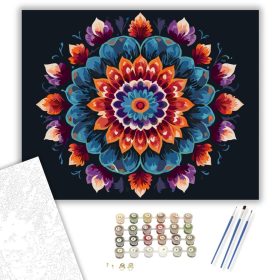 Luminous Virágos Mandala Arany Középponttal - számfestő készlet - Számfestő.hu - 40×50cm - keret nélkül