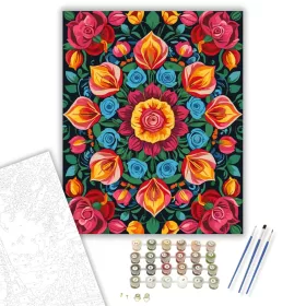 Virágos Mandala Rózsákkal és Tulipánokkal - számfestő készlet - Számfestő.hu - 40×50cm - keret nélkül