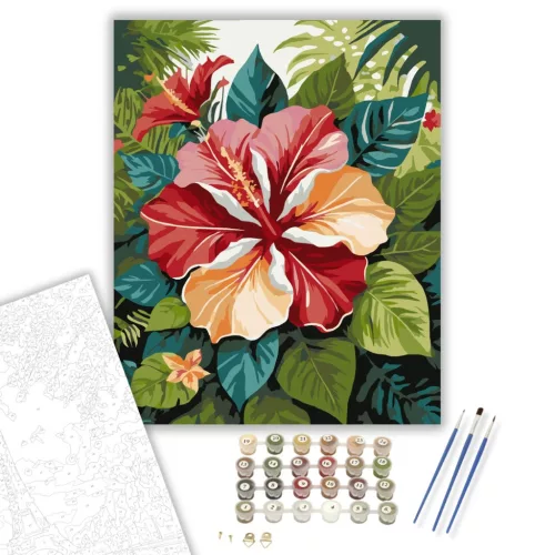 Trópusi Hibiszkusz Mandala - számfestő készlet - Számfestő.hu - 40×50cm - keret nélkül