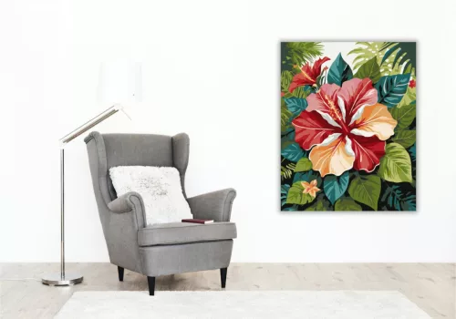 Trópusi Hibiszkusz Mandala - számfestő készlet - Számfestő.hu - 40×50cm - keret nélkül