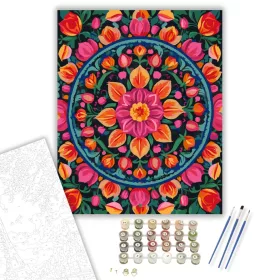 Virágos Mandala Rózsákkal és Tulipánokkal - számfestő készlet - Számfestő.hu - 40×50cm - keret nélkül