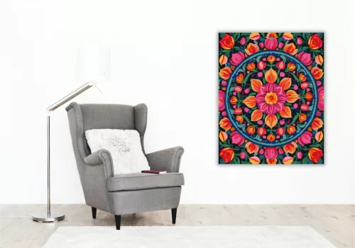 Virágos Mandala Rózsákkal és Tulipánokkal - számfestő készlet - Számfestő.hu - 40×50cm - keret nélkül