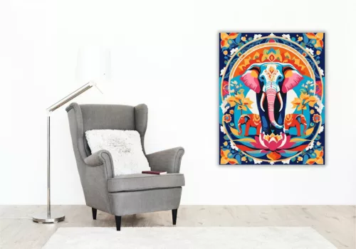 Indiai Elefánt és Lótusz Mandala - számfestő készlet - Számfestő.hu - 40×50cm - keret nélkül