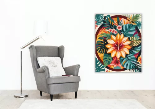 Trópusi Mandala Palmalevelekkel - számfestő készlet - Számfestő.hu - 40×50cm - keret nélkül