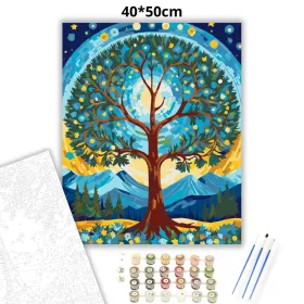Életfa Mandala Csillagokkal - számfestő készlet - Számfestő.hu - 40×50cm - Keret nélkül