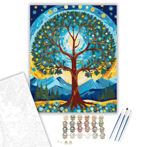 Életfa Mandala Csillagokkal - számfestő készlet - Számfestő.hu - 40×50cm - keretre feszítve