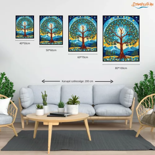Életfa Mandala Csillagokkal - számfestő készlet - Számfestő.hu - 40×50cm - Keret nélkül