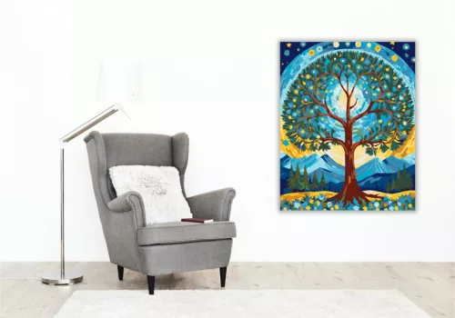 Életfa Mandala Csillagokkal - számfestő készlet - Számfestő.hu - 40×50cm - Keret nélkül