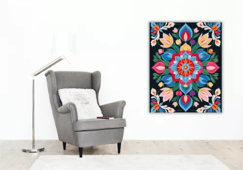 Virágkert Mandala Élénk Színekkel - számfestő készlet - Számfestő.hu - 40×50cm - keret nélkül