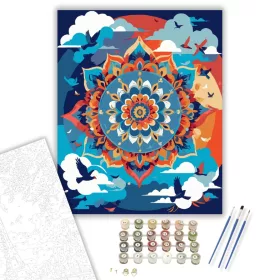 Égbolt Mandala Felhőkkel és Madarakkal - számfestő készlet - Számfestő.hu - 40×50cm - keret nélkül