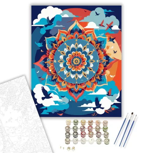 Égbolt Mandala Felhőkkel és Madarakkal - számfestő készlet - Számfestő.hu - 40×50cm - keret nélkül