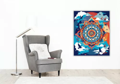 Égbolt Mandala Felhőkkel és Madarakkal - számfestő készlet - Számfestő.hu - 60×70cm - keret nélkül