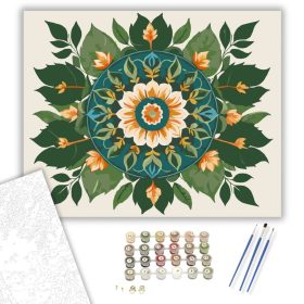 Természet Mandala Levelekkel és Virágokkal - számfestő készlet - Számfestő.hu - 40×50cm - keret nélkül