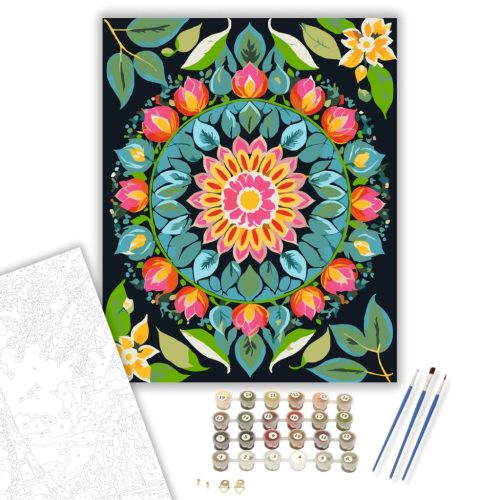 Természet ihlette Mandala Virágokkal - számfestő készlet - Számfestő.hu - 50×60cm - keret nélkül