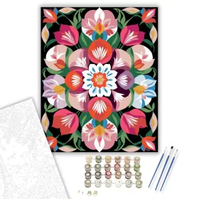 Virágkert Mandala Rózsákkal és Tulipánokkal - számfestő készlet - Számfestő.hu - 40×50cm - keret nélkül