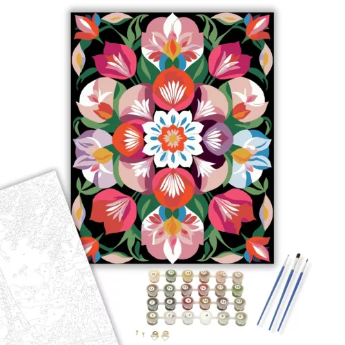 Virágkert Mandala Rózsákkal és Tulipánokkal - számfestő készlet - Számfestő.hu - 40×50cm - keret nélkül