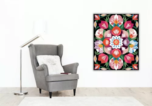 Virágkert Mandala Rózsákkal és Tulipánokkal - számfestő készlet - Számfestő.hu - 40×50cm - keret nélkül