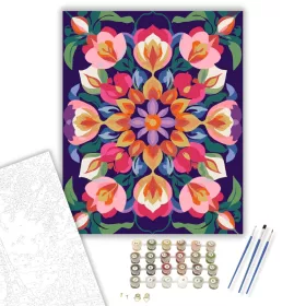 Virágoskert Mandala Rózsákkal és Tulipánokkal - számfestő készlet - Számfestő.hu - 40×50cm - keret nélkül